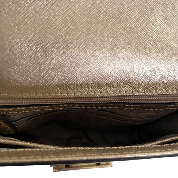 Michael Kors Cynthia Small Gold Metallic Leather Shoulder Bag Purse - Picture 8 of 9